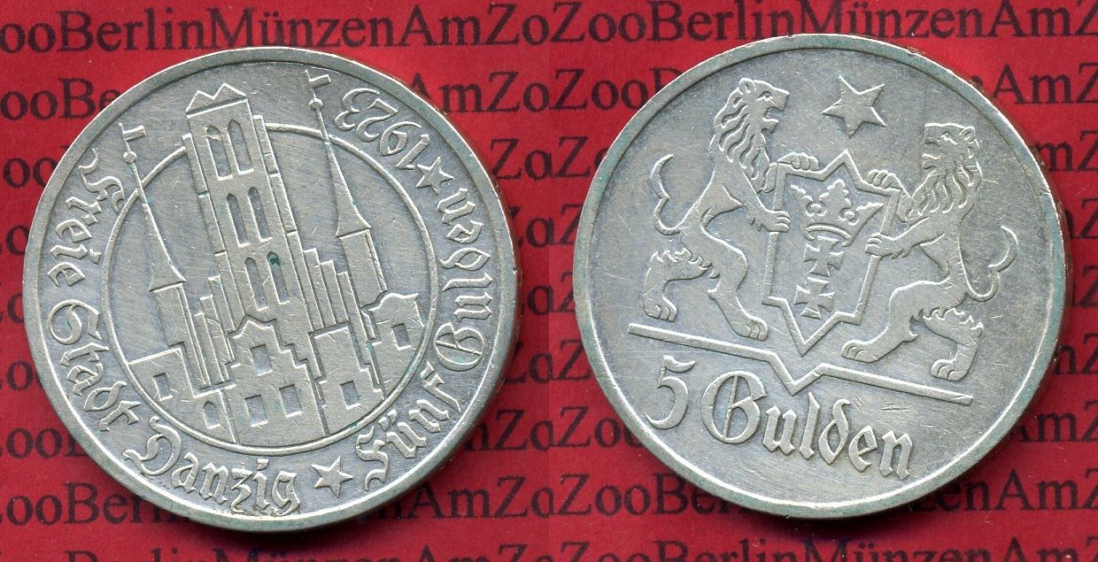 Danzig Danzig, Freie Stadt, 5 Gulden Silber Marienkirche 1923  Silber 5 Gulden Silber 1923 vf+ cleaned 