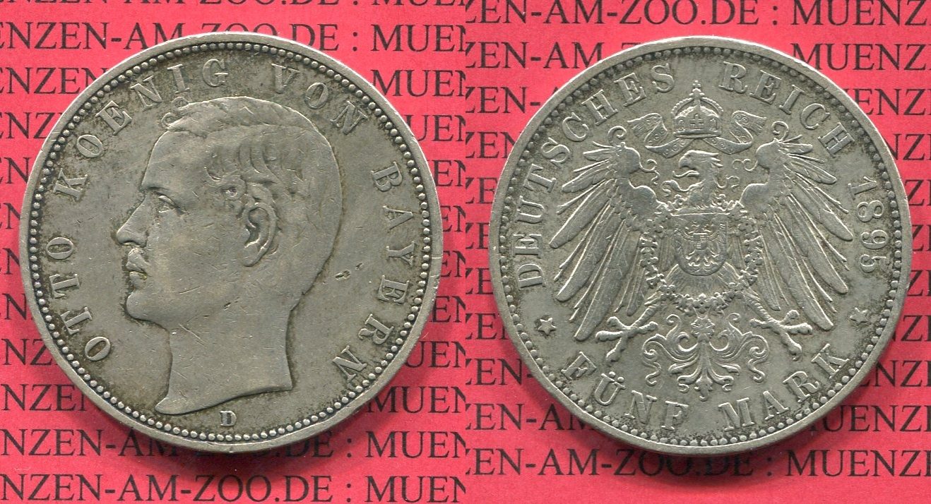 5 Mark Silbermünze Bayern 5 Mark 1895 D König Otto Kursmünze Silber