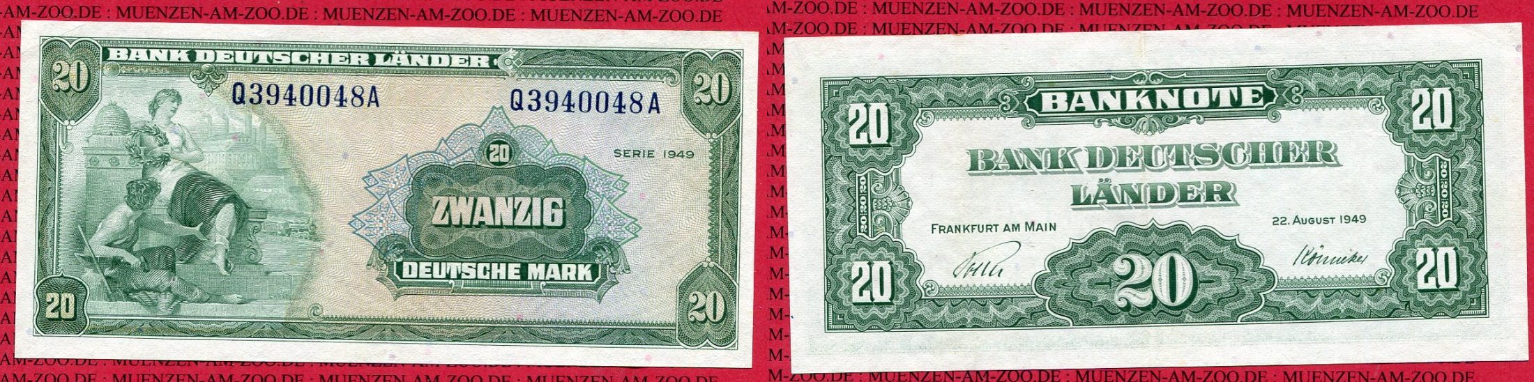 Bundesrepublik Deutschland 20 DM 1949 Bank Deutscher Länder AU