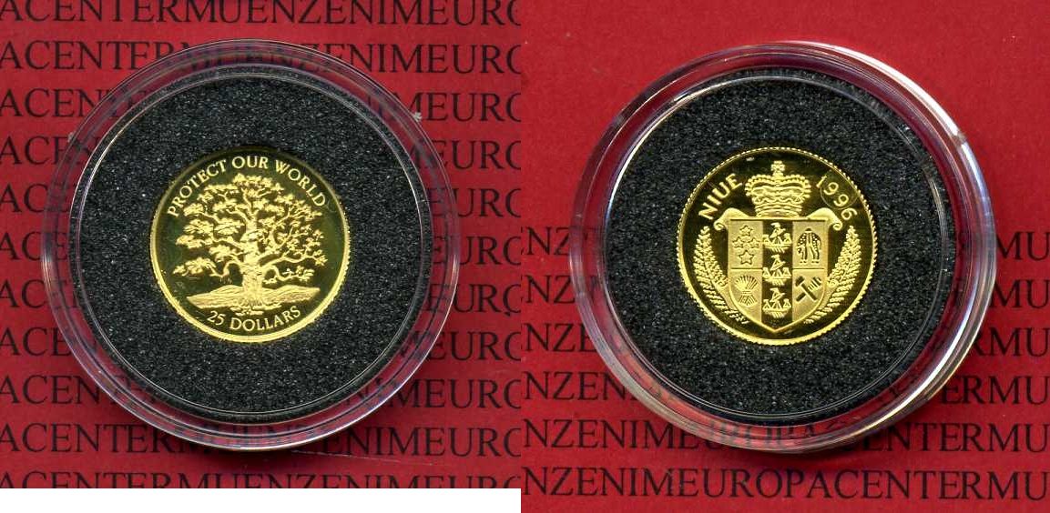 25 Dollars Goldmünze 1 25 Unze Niue 1996 25 Dollars 1 25 Unze Eiche