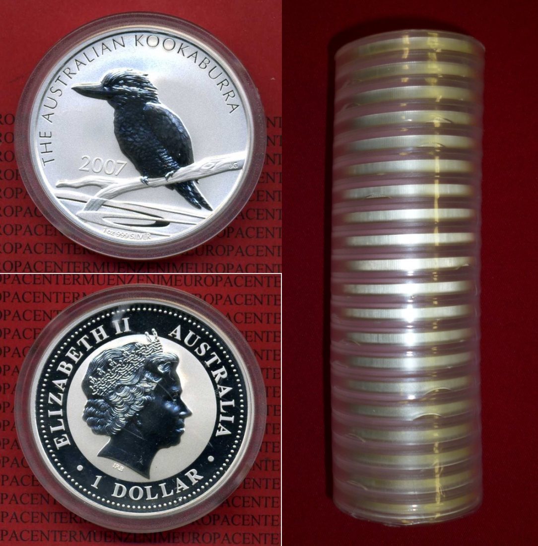 Australien 20 x 1 Dollar Silbermünzen 2007 Kookaburra 1 Unze Silber