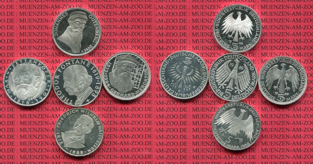 Bundesrepublik Deutschland Germany FRG 5 x 5 DM Silbermünze