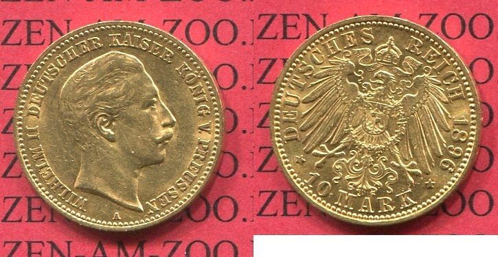 Preußen State of Prussia German Empire 10 Mark Goldmünze Kursmünze