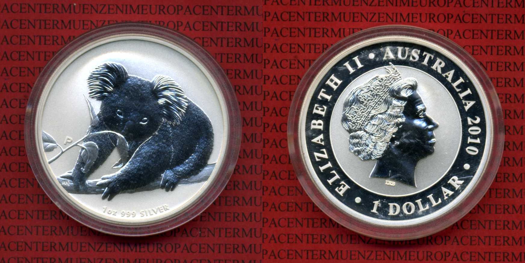 Australien Australia Australien 1 Dollar 1 Unze Silber 2010 Koala mit Kapsel 1 Dollar Koala Unze 2010 Stempelglanz in Kapsel 