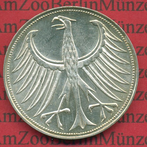 Bundesrepublik Deutschland 5 DM 1956 F Kursmünze Silberadler J 387