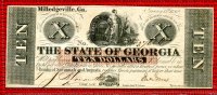 State of Georgia Konföderierte Staaten 10 Dollars Banknote Ausgegeben !!! Confederate States of America 10 Dollars The State of Georgia 1862 Millegdeville
