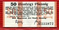 Danzig 50 Pfennig Kriegsgeld Danzig 50 Pfennig 9.12.1916 Sparkasse danzig u. Magistrat