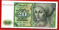 BRD,Deutsche Bundesbank 20 DM Deutsche Mark Geige BRD Deutsche Bundesbank, 20 DM Deutsche Mark 1970, Geige Flöte / Dürer E. Tucher Picture