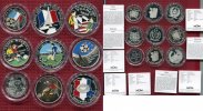 Laos, Kongo Benin Westsahara Afghanistan Satz Fussball WM 1998 Farbmünzen Satz Fussball WM 1998 Farbmünzen, 9 x Silber Farbmünzen mit MDM Zert u. Satzbox