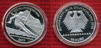 Bundesrepublik Deutschland, Germany FRG 10 Euro Silbermünze Commemorative Coin 10 Euro 2010 FIS - Alpine Ski WM 2011 in Spiegelglanz mit Kapsel