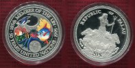 Palau 20 Dollar Silbermünze 5 Unzen Farbmünze Palau 20 Dollars 1995 5 Unzen Feinsilber Farbmünze UN Beitritt Marine Life PP