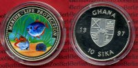 Ghana 10 Sika Farbmünze Ghana 10 Sika 1997 Farbmünze Marine Life Protection Meeresfauna Picture