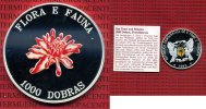 St. Thomas Sao Thome + Principe 1000 Dobras Silber Farbmünze St Thomas 1000 Dobras 1995 Farbmünze Porzellanrose PP mit Kapsel und Zert.