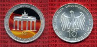 Bundesrepublik Deutschland 10 DM Farbmünze BRD 10 DM 1991 A Gedenkmünze Brandenburger Tor Farbmünze mit Kapsel