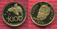 Papua Neuguinea, Papua New Guinee 100 Kina Gold Papua Neu Guinea 100 Kina 1975, Independence, Paradiesvogel, Gold PP