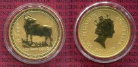 Australien, Australia 100 Dollars Gold 1 Unze Lunar Ochse Ox Australien 100 Dollar 1997 Lunar Jahr des Ochsen Ox Gold Stgl. 1 Unze