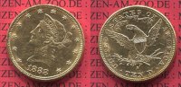 USA 10 Dollars Goldmünze Eagle Coronet Head USA 10 Dollars Liberty, Frauenkopf, 1888 S Coronet Head Gold Ten D.