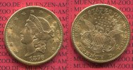 USA 20 Dollars Goldmünze Double Eagle USA 20 Dollars Liberty, Frauenkopf, 1876 S Gold, Coronet Head Twenty D. Type II