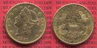 USA 20 Dollars Goldmünze Double Eagle USA 20 Dollars Liberty, Frauenkopf, 1891 S Gold