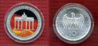 Bundesrepublik Deutschland 10 DM Farbmünze BRD 10 DM 1991 A Gedenkmünze Brandenburger Tor Farbmünze mit Kapsel
