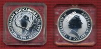 Australien, Australia 5 Dollar Kookaburra 1 Unze Silber Australien 5 Dollars Kookaburra, 1 Unze Silber 1991