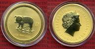 Australien, Australia 100 Dollars Gold 1 Unze Lunar Ochse Ox Australien 100 Dollar 2007 Lunar Jahr des Schweines Pig Gold Stgl. 1 Unze