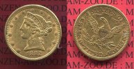 USA 5 Dollars Half eagle USA 5 Dollars Liberty, Frauenkopf, Coronet Head 1882 (P) Gold