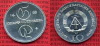 DDR 10 Mark Silbermünze DDR 10 Mark Gedenkmünze 1968 Johann Gutenberg, Silber