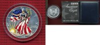 USA, United States of Amerika, Vereinigte Staaten 1 Dollar Silver Eagle 1 Unze Farbmünze USA 1 Dollar 1999, Silver Eagle 1 Unze, Farbmünze