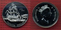 Kanada, Canada 1 Dollar Silbermünze Schiffsmotiv Kanada 1 Dollar Silber 1999 Entdeckung Königin Charlotte Inseln Segelschiff PL
