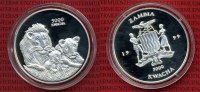 Zambia 5000 Kwacha Silber Zambia 5000 Kwacha 1999 Löwen Familie Silber PP