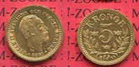 Schweden, Sweden 5 Kronor Kronen Goldmünze Schweden 5 Kronen Gold 1881 Oscar II. 2,24 g .900 Gold