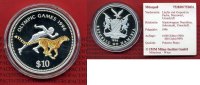 Namibia 10 Dollars Silbermünze Farbmünze Namibia 10 Dollars 1996 Olympiade Atlanta Gepard - Sprinter