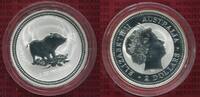Australien, Australia 2 Dollars Lunar Schlange 2 Unzen Australien 2 Unzen Silber 2007 Jahr des Scheweins Stgl. in Kapsel Pig