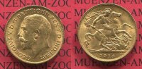 England Great Britain UK Half Sovereign Goldmünze England 1914 Half Sovereign Goldmünze Georg V. St. Georg