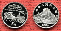 China Volksrepublik, PRC 5 Yuan Silber Gedenkmünze China 5 Yuan 1996 Erfindungen Pferdekutsche PP