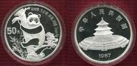 China Volksrepublik PRC 50 Yuan Panda 5 Unzen Silber China Panda 50 Yuan 5 Unzen Silber 1987 Polierte Platte mit Kapsel