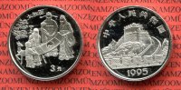 China Volksrepublik, PRC 3 Yuan Silber Gedenkmünze China 3 Yuan 1995 Yin und Yang, Selten