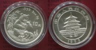 China Volksrepublik, PRC 10 Yuan Silber China Panda 10 Yuan 1996 1 Unze Silber Stempelglanz large date