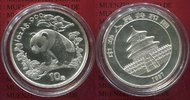 China Volksrepublik, PRC 10 Yuan Silber China Panda 10 Yuan 1997 1 Unze Silber Stempelglanz small date