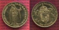 Ungarn Österreich 1100 Kronen Gold Offizielle NP ohne Zeichen Ungarn Österreich 100 Korona 1908 Gold, Umlaufmünze Offiz. NP Ungarn