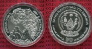 Ruanda, Rwanda 50 Francs 1 Unze Feinsilber Ruanda 1 Unze Feinsilber 50 Francs 2008 Silber Gorilla, Berggorilla Afrika