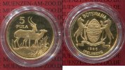 Botswana 5 Pula Goldmünze Botswana 5 Pula 1986 Gold WWF Jubiläum Gazellen, Tiermotiv Picture
