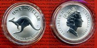 Australien 1 Dollar Känguruh Silber 1 Unze Australia 1 Dollar 1996 Känguruh 1 Unze Silber Stgl. Kangaroo/Nugget Serie