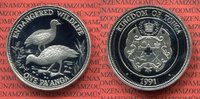 Königreich Tonga 1 Pa'anga Silber PP Königreich Tonga 1 Pa'anga 1991 Silbermünze Dschungelhühner PP