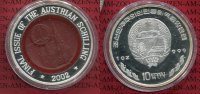 Nord Korea, Nordkorea 10 Won Edelstein Relief-Münze Unze Nord Korea 10 Won 2002 Silber Final Issue Of The Austrian Schilling m Karneol PP