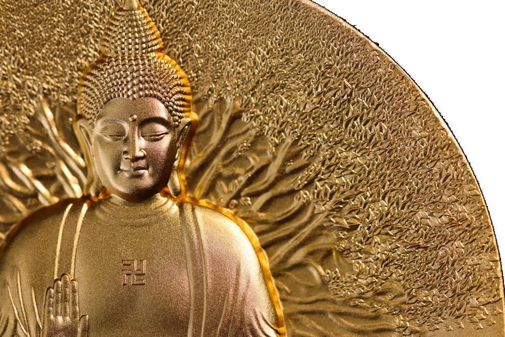 Buddha Creator Of Buddhism Gilded Oz Silver Coin Francs Gabon