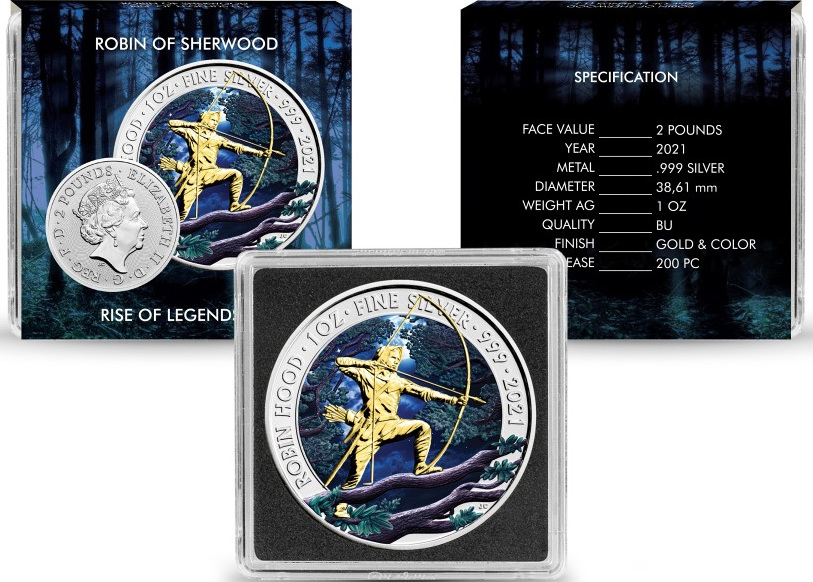 2 Pounds ROBIN OF SHERWOOD Hood Rise Of Legends 1 Oz Silver Coin 2