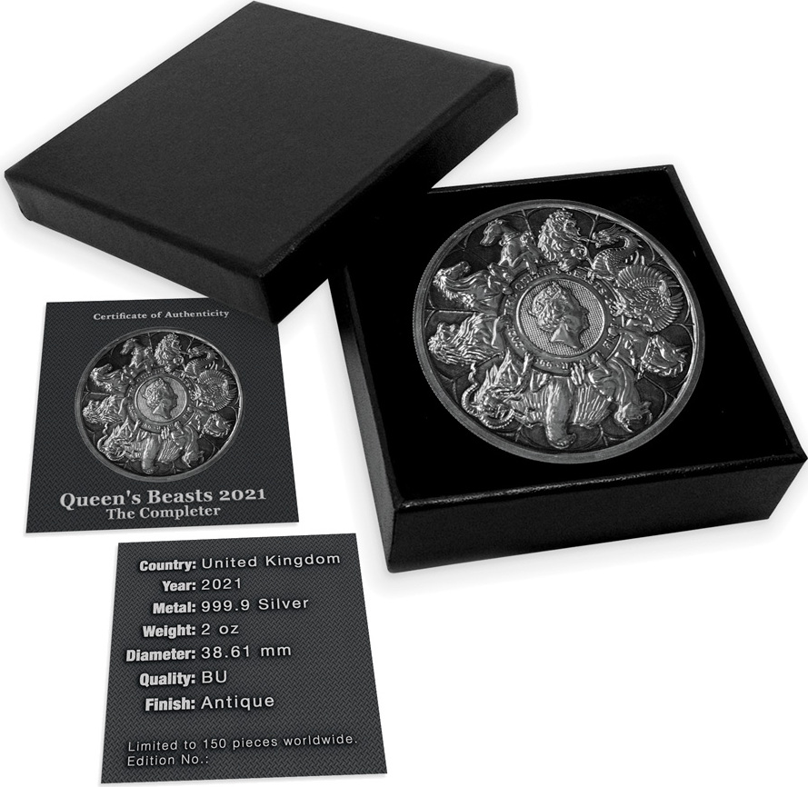 Pounds Queens Beasts Completer Antique Finish Oz Silver Coin