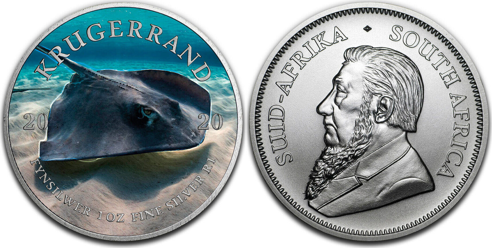 STINGRAY Ocean Giants Krugerrand 1 Oz Silver Coin 1 Rand South Africa